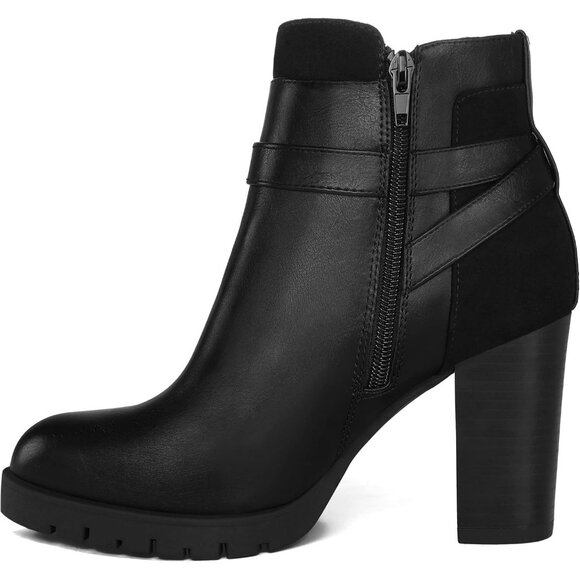 Mysoft Ankle Boote Women Black Polyurethane  Heel Zipper Booties - Picture 7 of 9